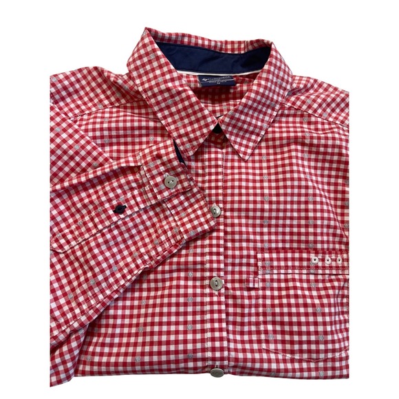 Columbia Women's Long Sleeve Button Down Red Gingham Plaid Shirt Medium - Picture 1 of 11